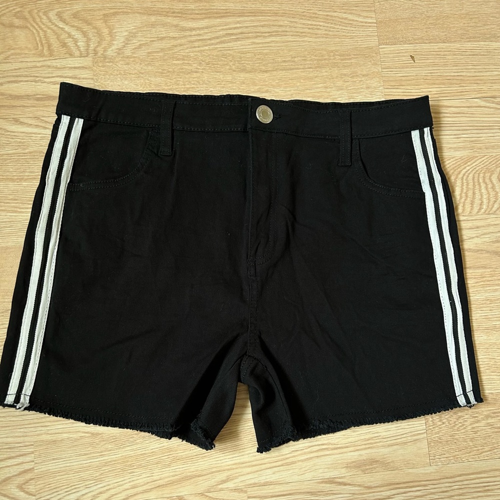 Urban Planet Black Jean Shorts with White Stripes